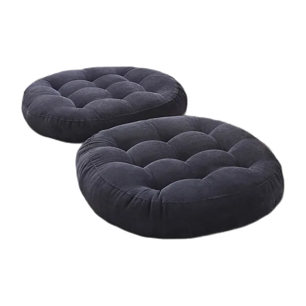 Coussin de sol rond capitonné en velours anthracite