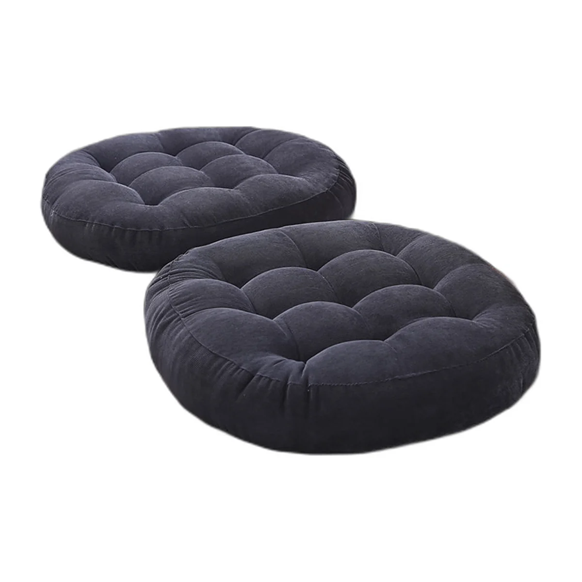 Coussin de sol rond capitonné en velours anthracite