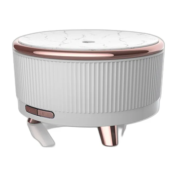 Diffuseur à ultrasons rond blanc à couvercle effet marbre et pieds dorés