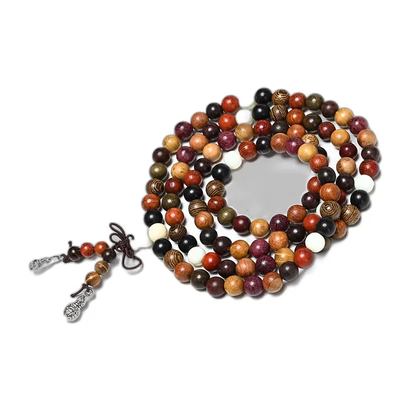 Mala de 108 perles en bois de plusieurs couleurs, disposé en cercle