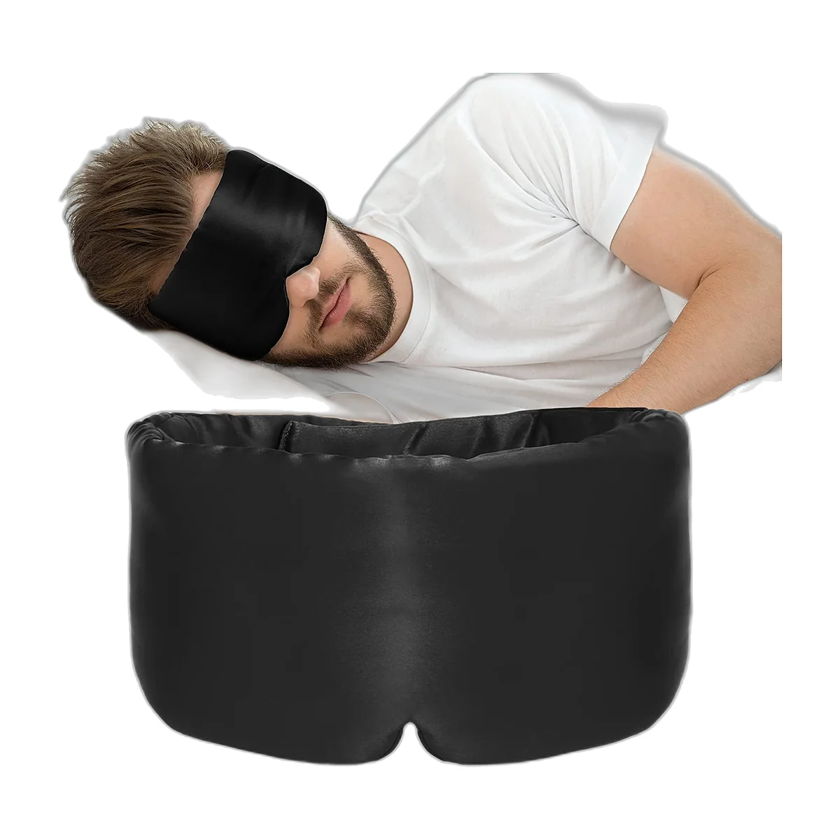 Masque de sommeil large noir effet satin