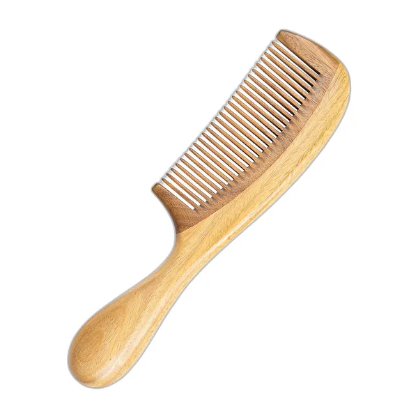 Peigne en bois clair veiné à dents fines et manche arrondi