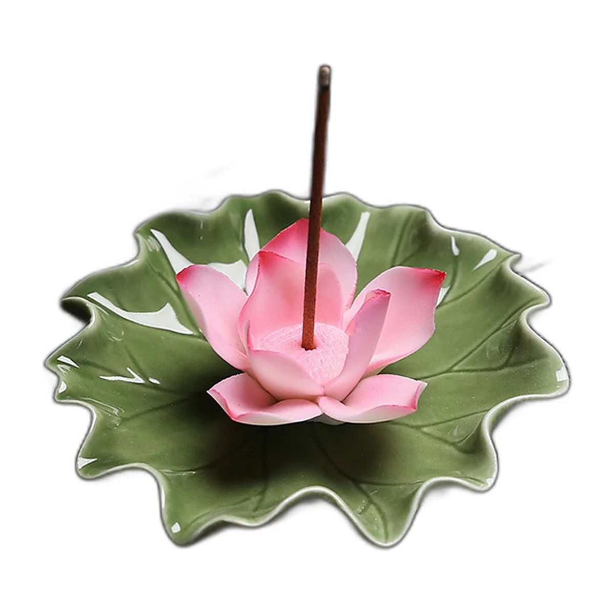 Porte-encens fleur de lotus en porcelaine sur feuille — photo 4 sur 5