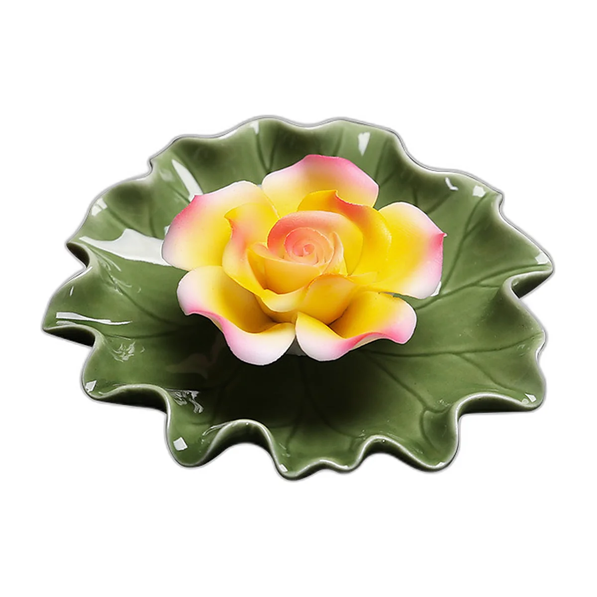 Porte-encens fleur de lotus en porcelaine sur feuille — photo 5 sur 5
