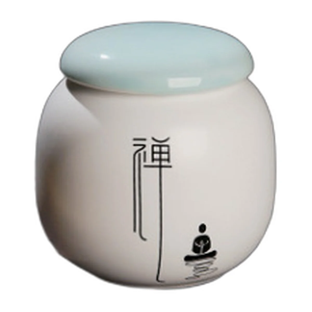 Petit pot en céramique blanche, idéogramme zen, couvercle céladon