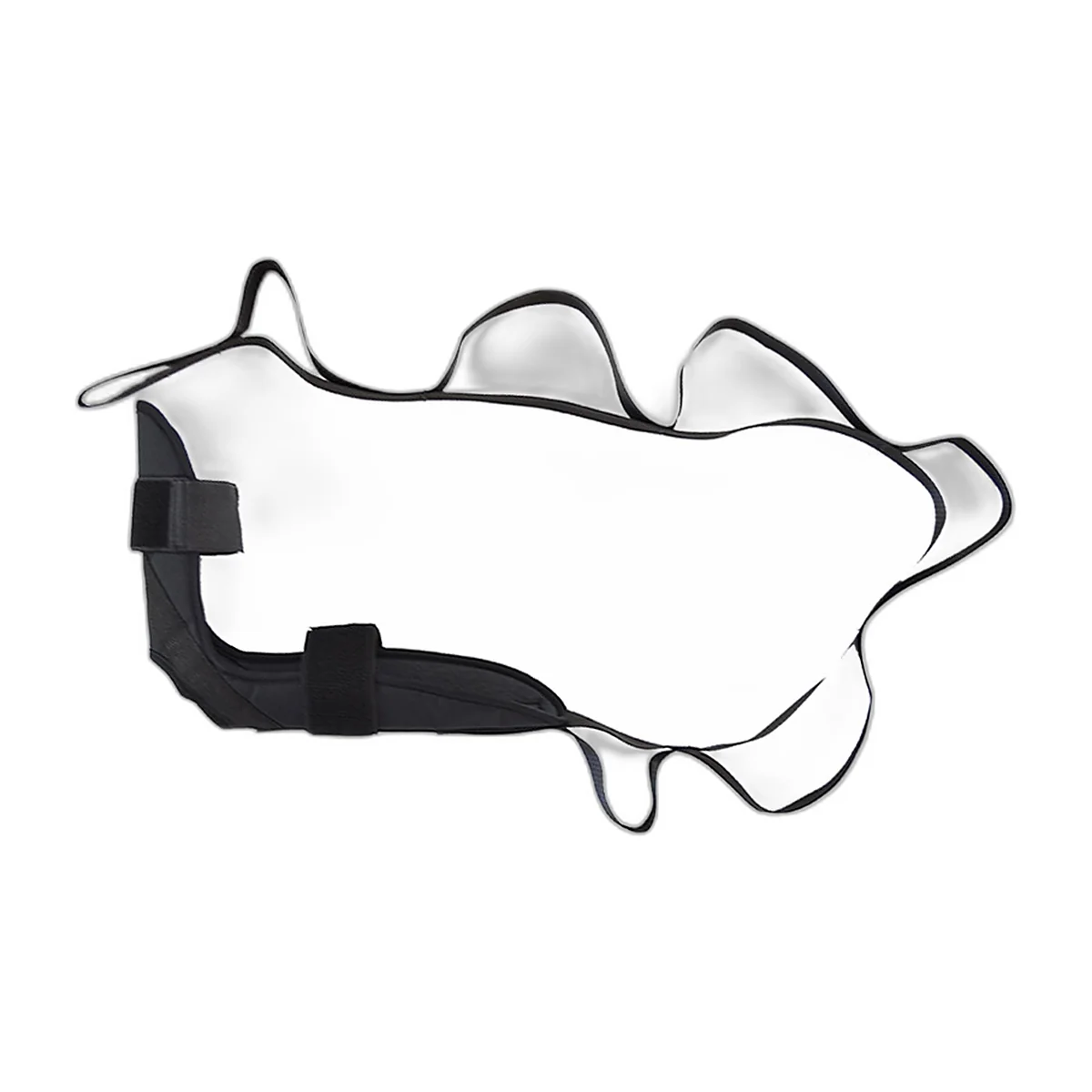 Sangle d’étirement noire à boucles avec cale-pied rembourré, posée à plat