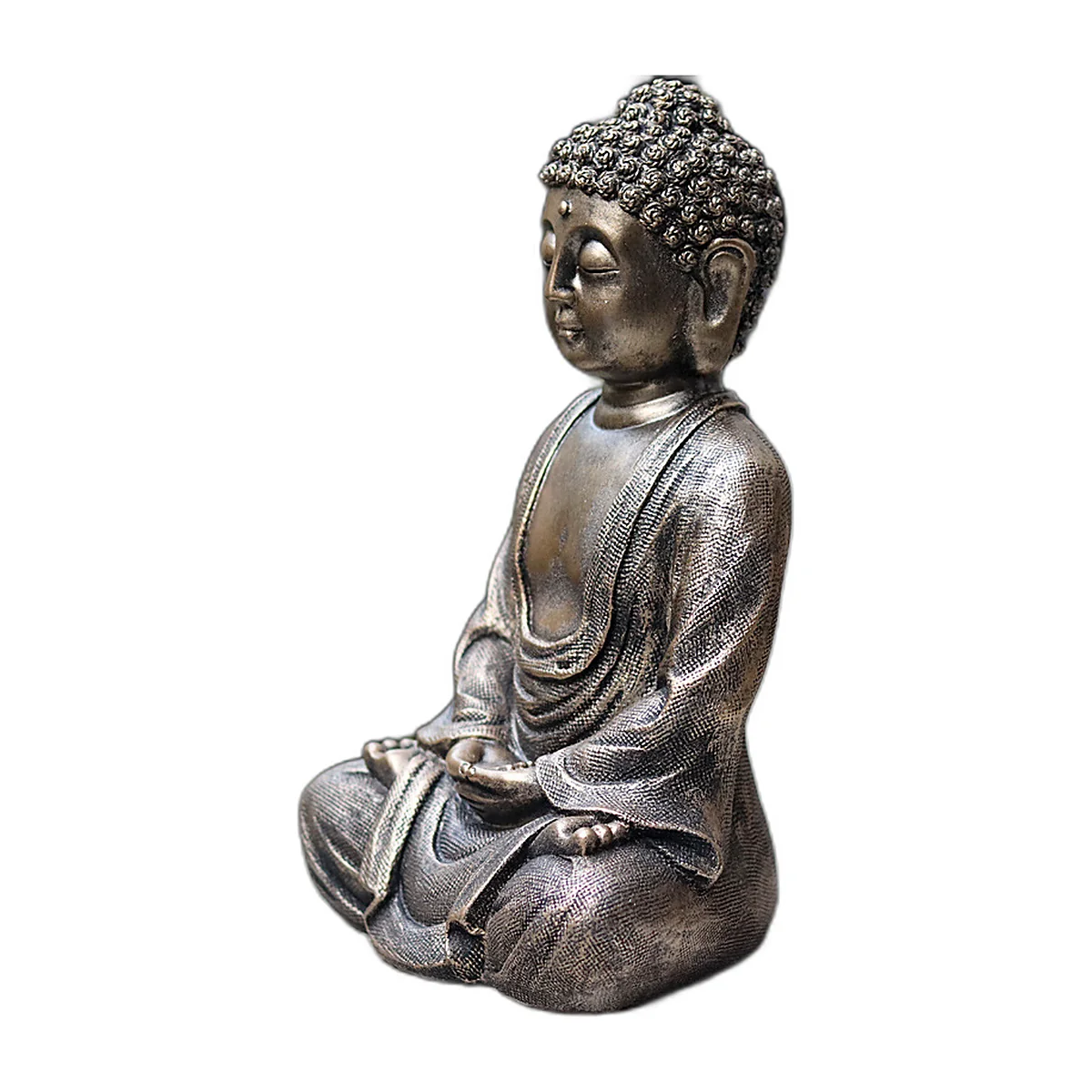 Statuette de bouddha en méditation, résine patinée bronze — photo 4 sur 5