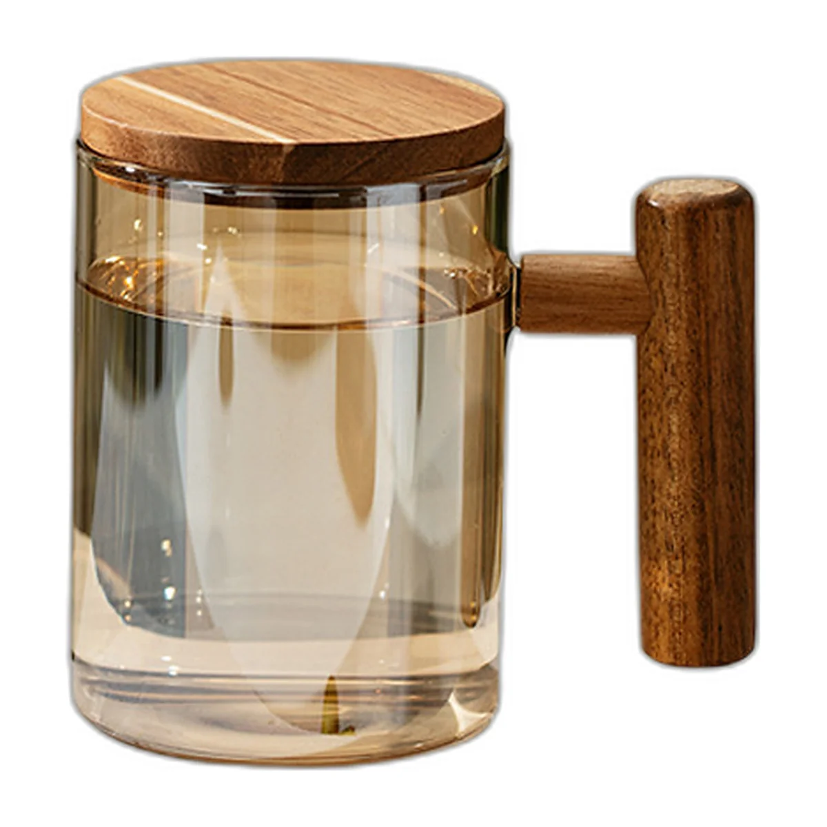 Tasse en verre teinté, anse et couvercle en bois — photo 3 sur 5
