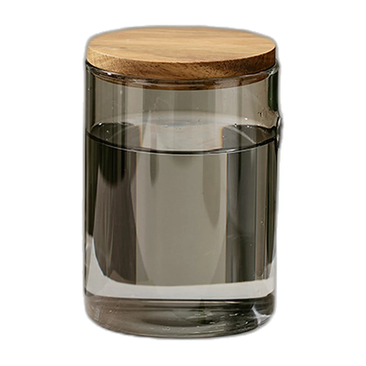 Tasse en verre teinté, anse et couvercle en bois — photo 4 sur 5