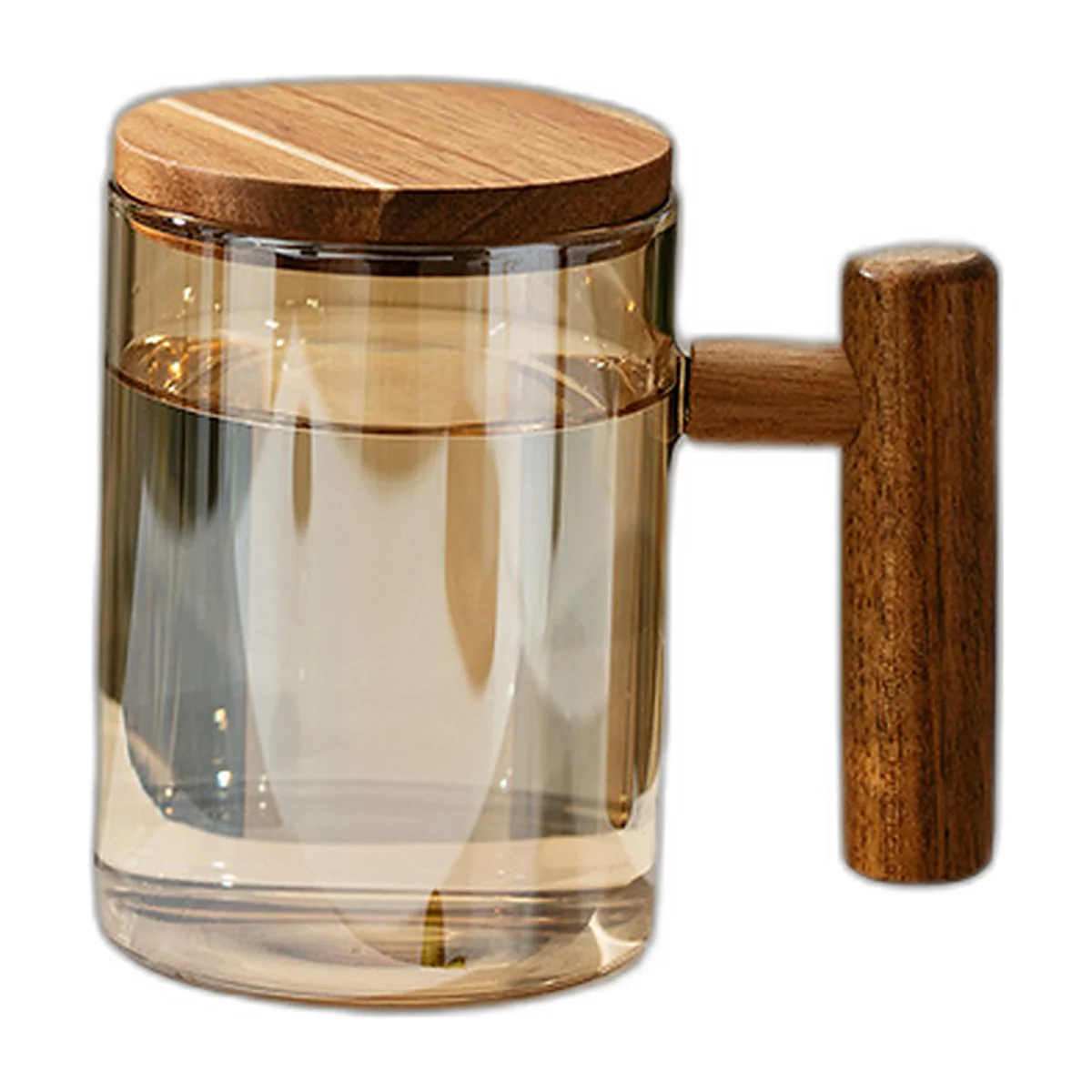 Tasse en verre teinté, anse et couvercle en bois — photo 5 sur 5