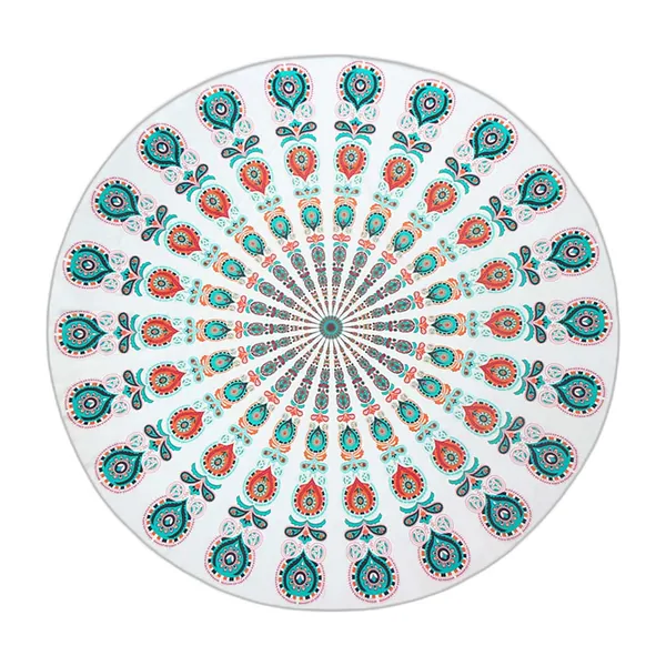 Tenture ronde à mandala blanc et turquoise vue à plat