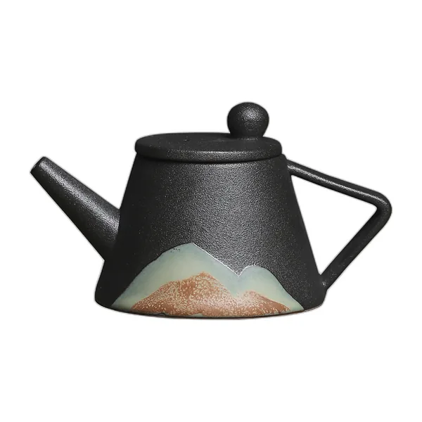 Théière en céramique noire mate à décor de montagne