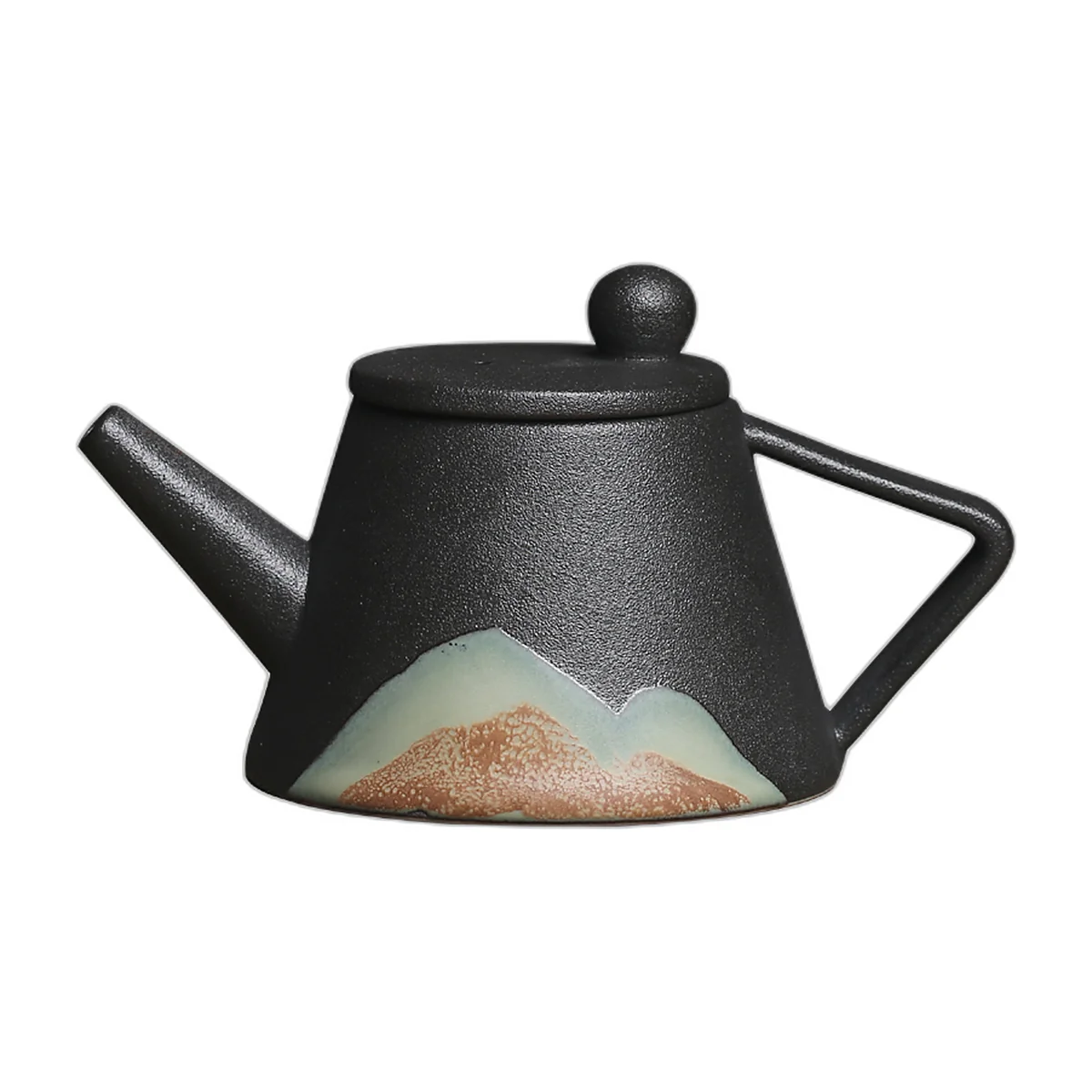 Théière en céramique noire mate à décor de montagne