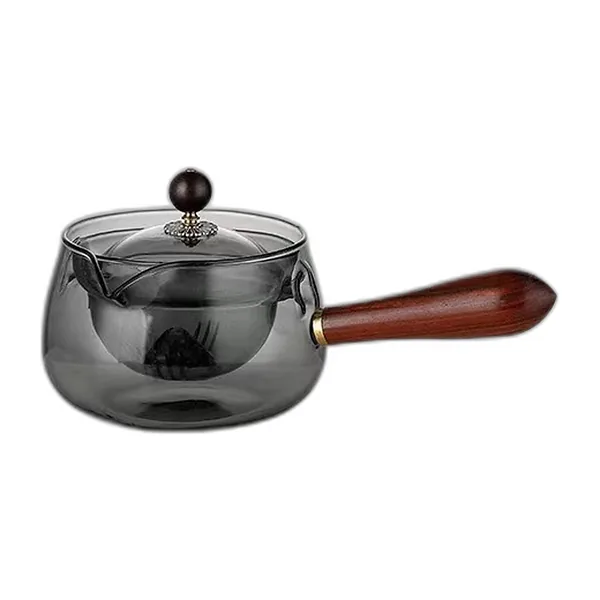 Théière en verre à infuseur rotatif et manche en bois — vue 3